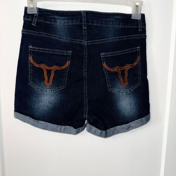 Longhorns Denim Jean Shorts with Cuffed Hem and Faded Wash - Picture 1 of 3